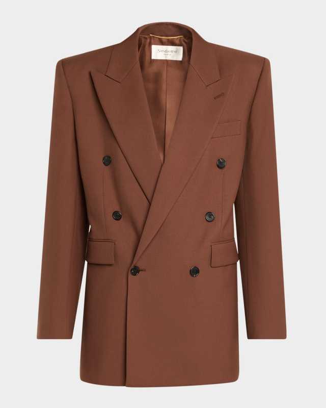 Double-Breasted Strong-Shoulder Blazer